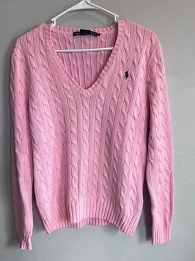 Polo Ralph Lauren Vneck Cable Knit Sweater Pink Y2K L
